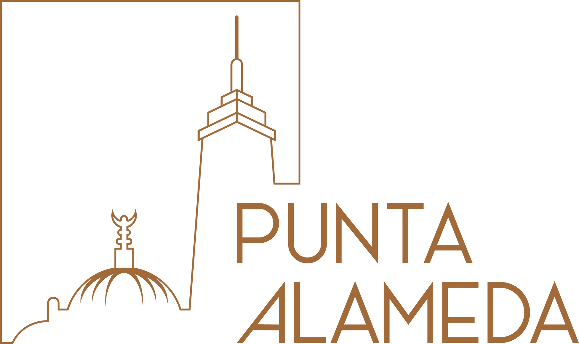 Inicio El logotipo de Punta Alameda muestra una torre en la cima de una colina.