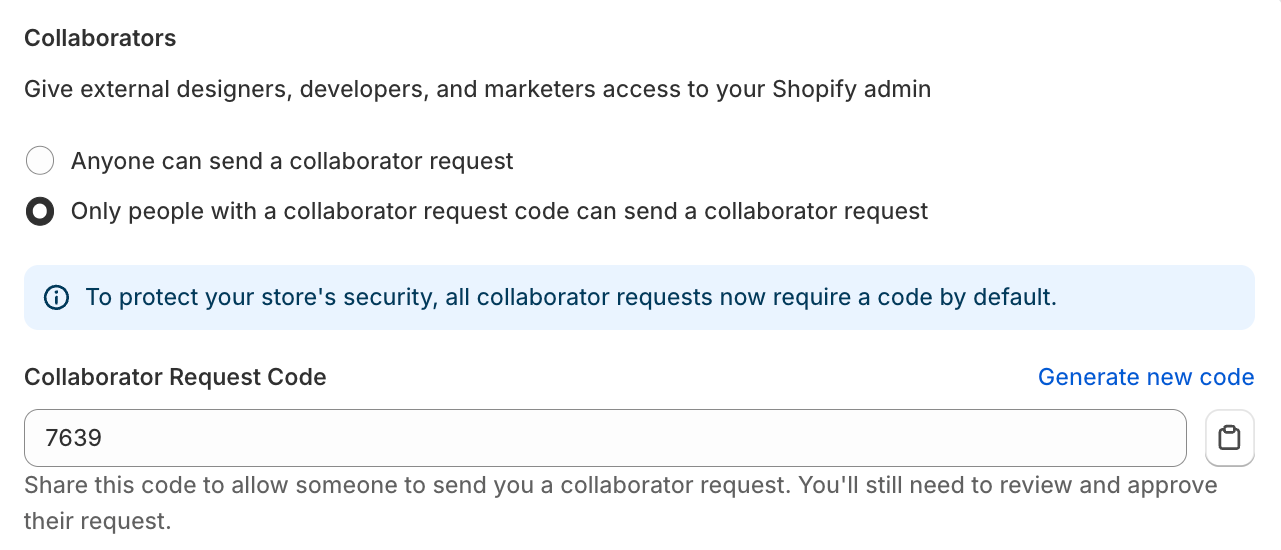 Samarbeidskode / ollaborrator request code