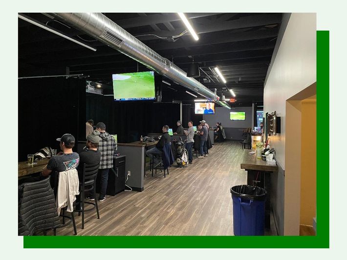 Adults Watching Golf — Moorhead, MN — The Clubhouse Indoor Golf Lounge