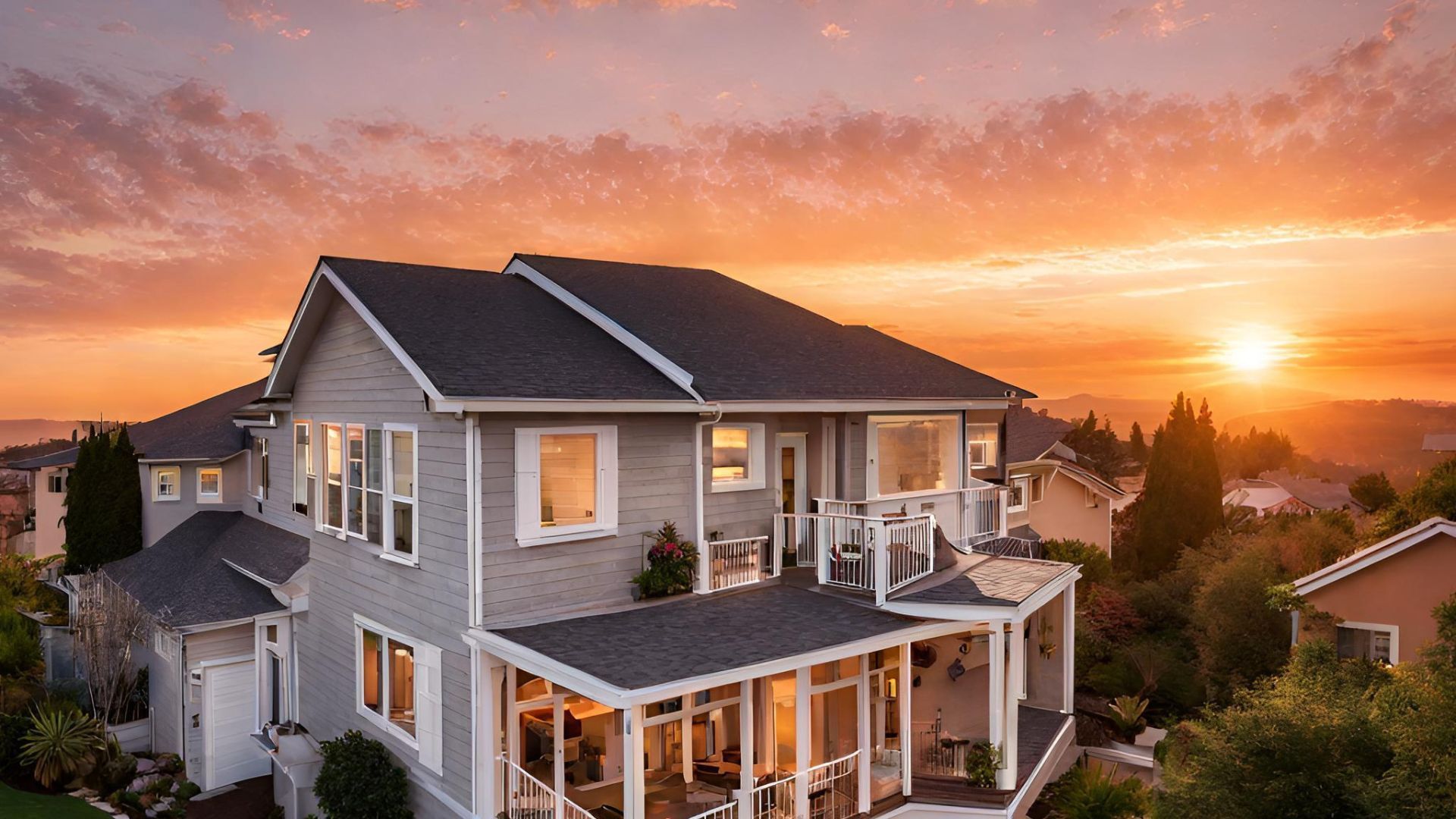 A man is installing siding on the side of a house.