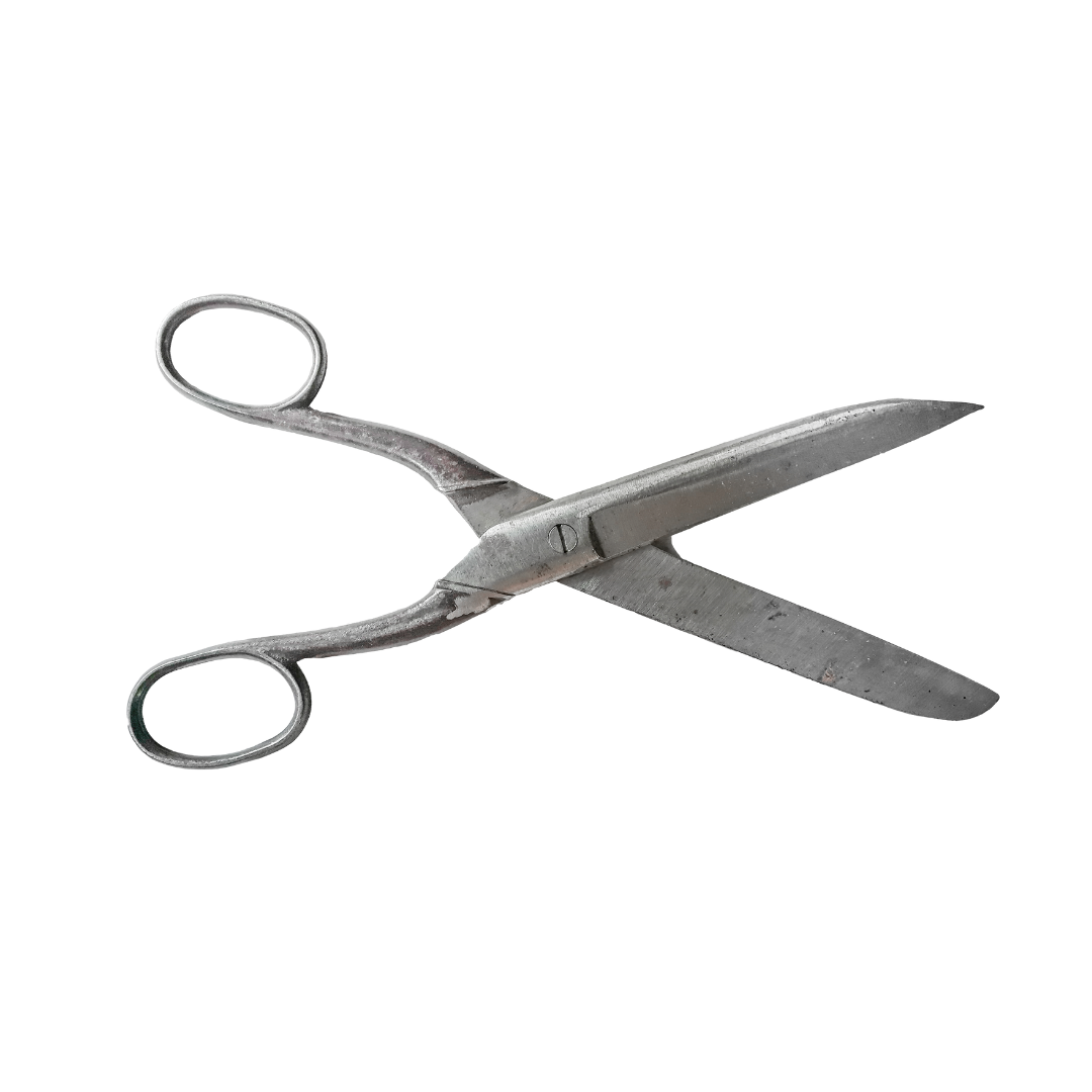 A pair of scissors on a white background.