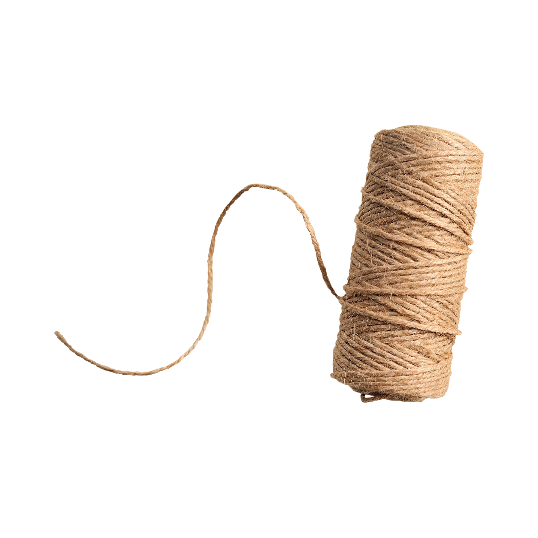 A spool of jute rope on a white background