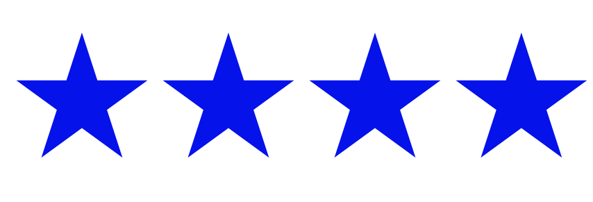 Three blue stars are lined up in a row on a white background.