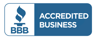 A blue button that says accredited business on it