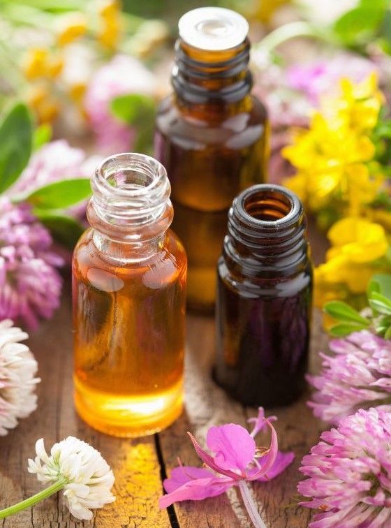 Bottles of essential oils.