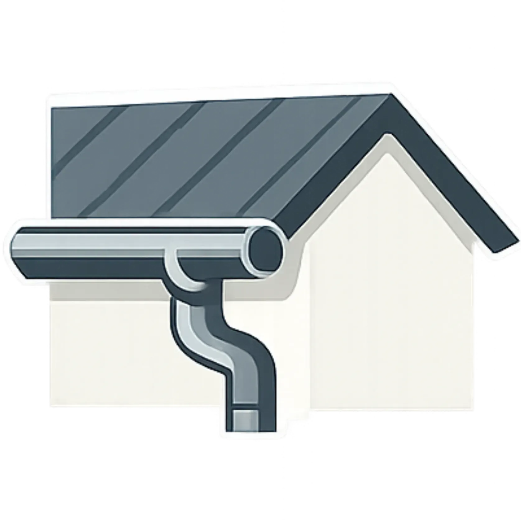 Partie d'une maison avec toit gris, équipée d'une gouttière métallique et d'une descente d'eau pluviale verticale.
utilisé pour représenter la zinguerie