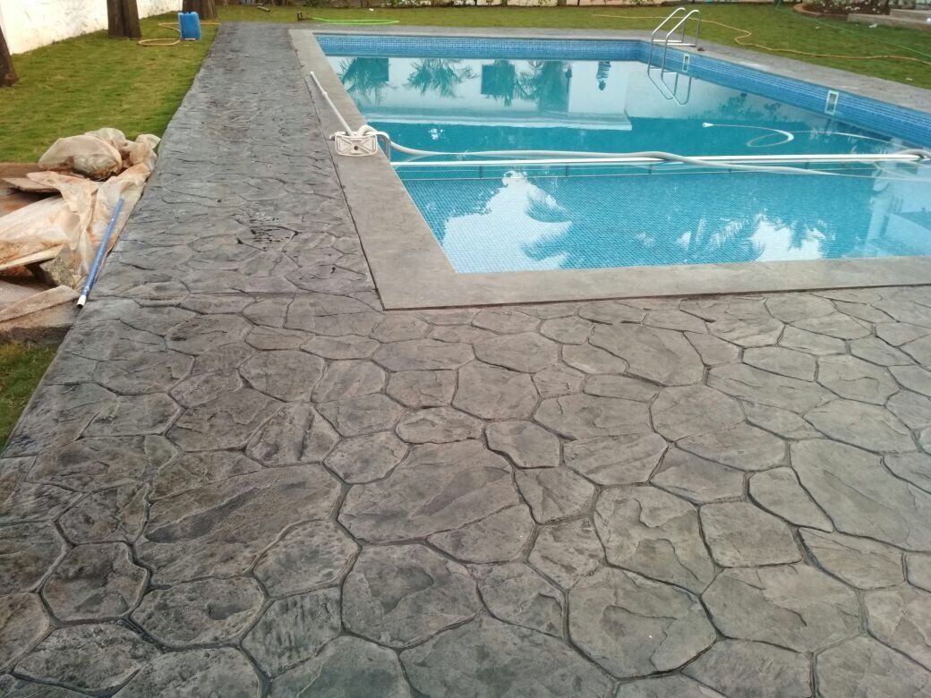 textured concrete pool deck in Calgary