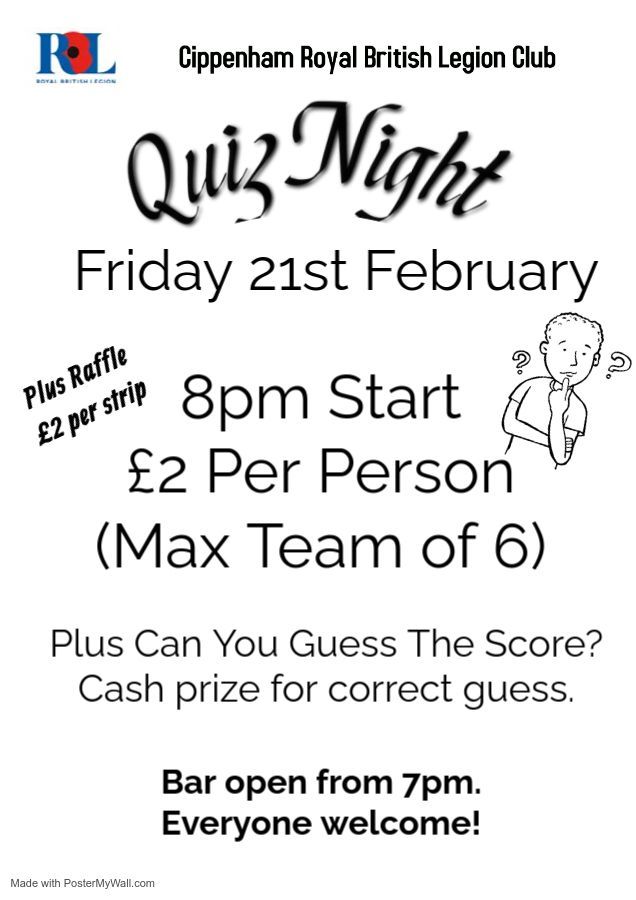 February quiz night at the Cippenham Royal British Legion Club