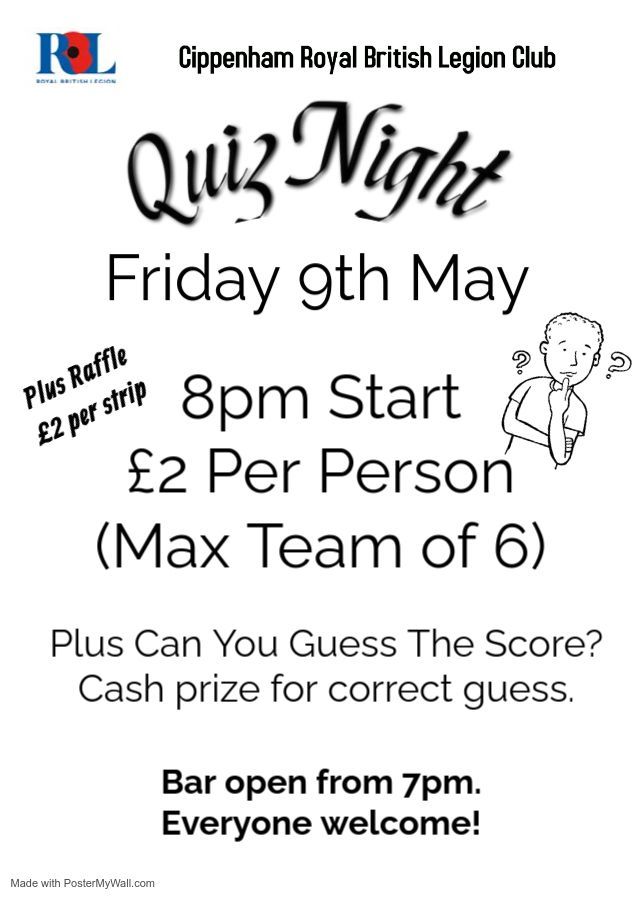 May quiz night at the Cippenham Royal British Legion Club