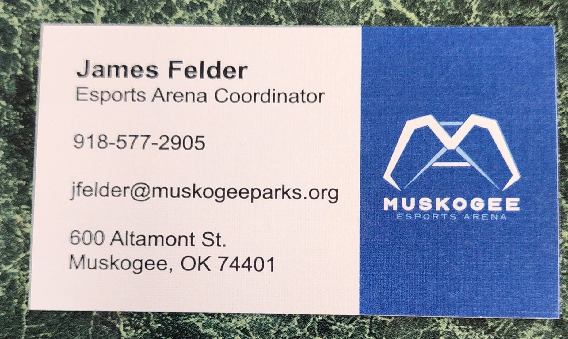 A business card with the name james felder on it