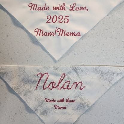 A bandana that says made with love on it