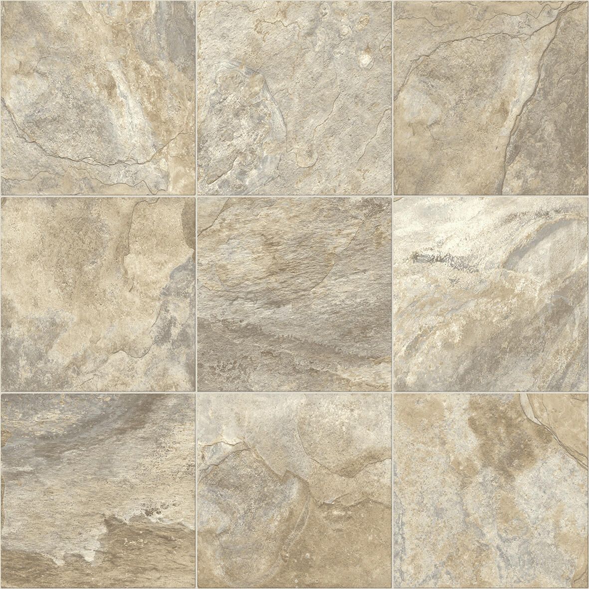 Nine beige stone tiles arranged in a grid pattern.