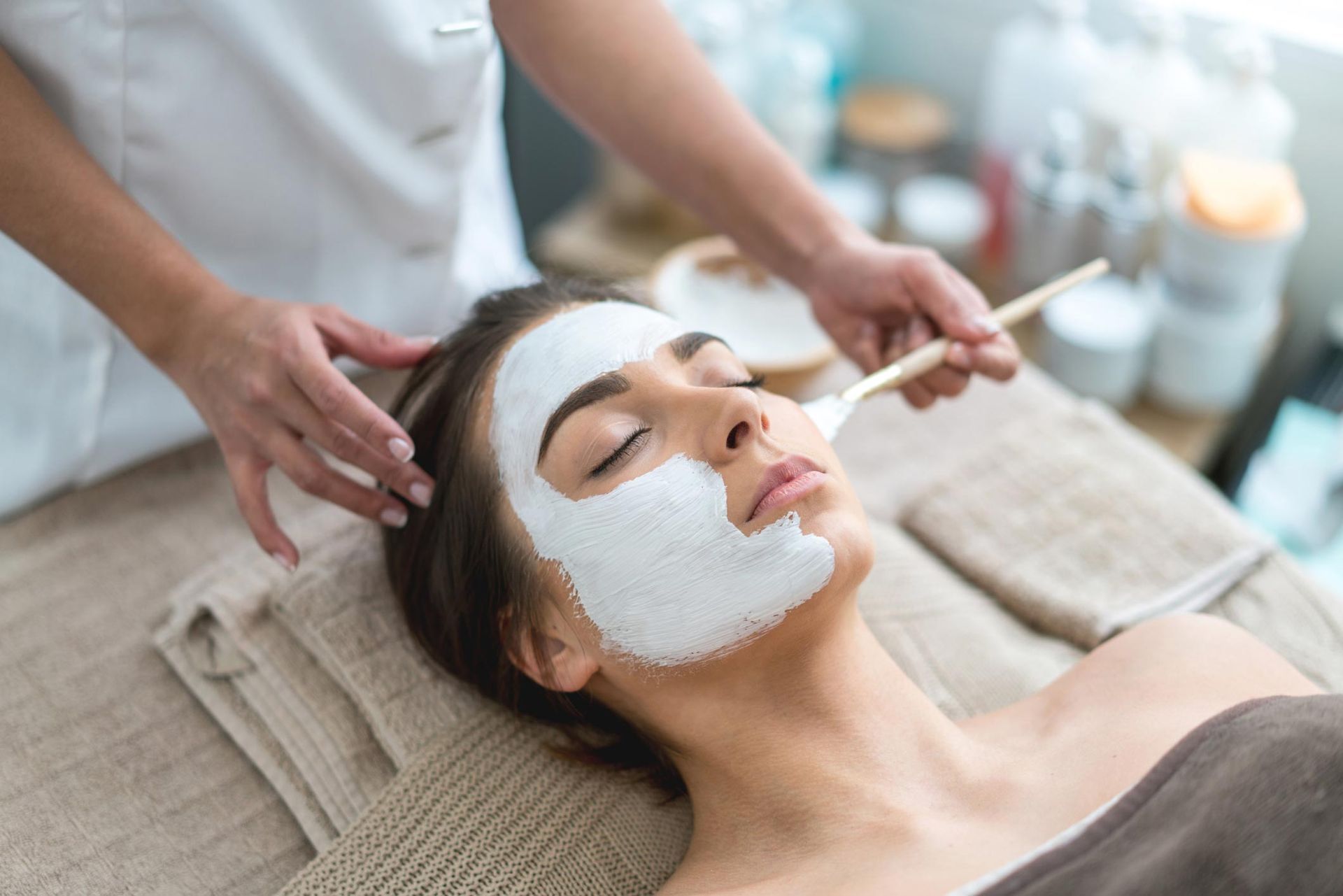 Woman Getting A Facemask — McKinney, TX — Athena Day Spa