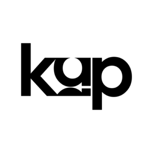 A black graphic logo displaying the lowercase letters "kap" joined together on a white background.