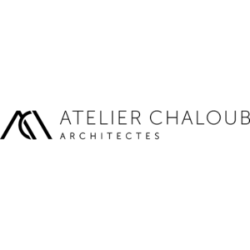 Logo for Atelier Chaloub Architectes featuring a stylized black monogram icon next to the text on a white background.