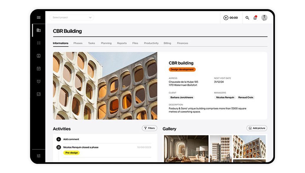 A digital interface displaying project details for 