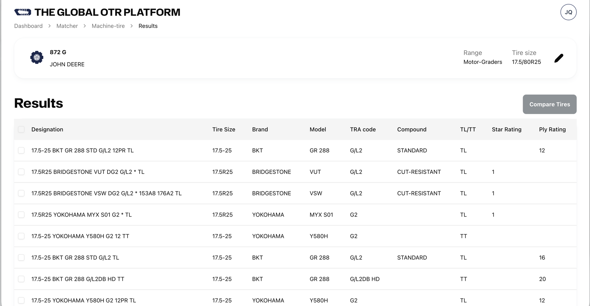 The Global OTR Platform Tyre-Machine Matcher