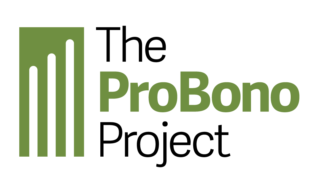The logo for The ProBono Project features a green icon of three rising bars beside the green and black text.
