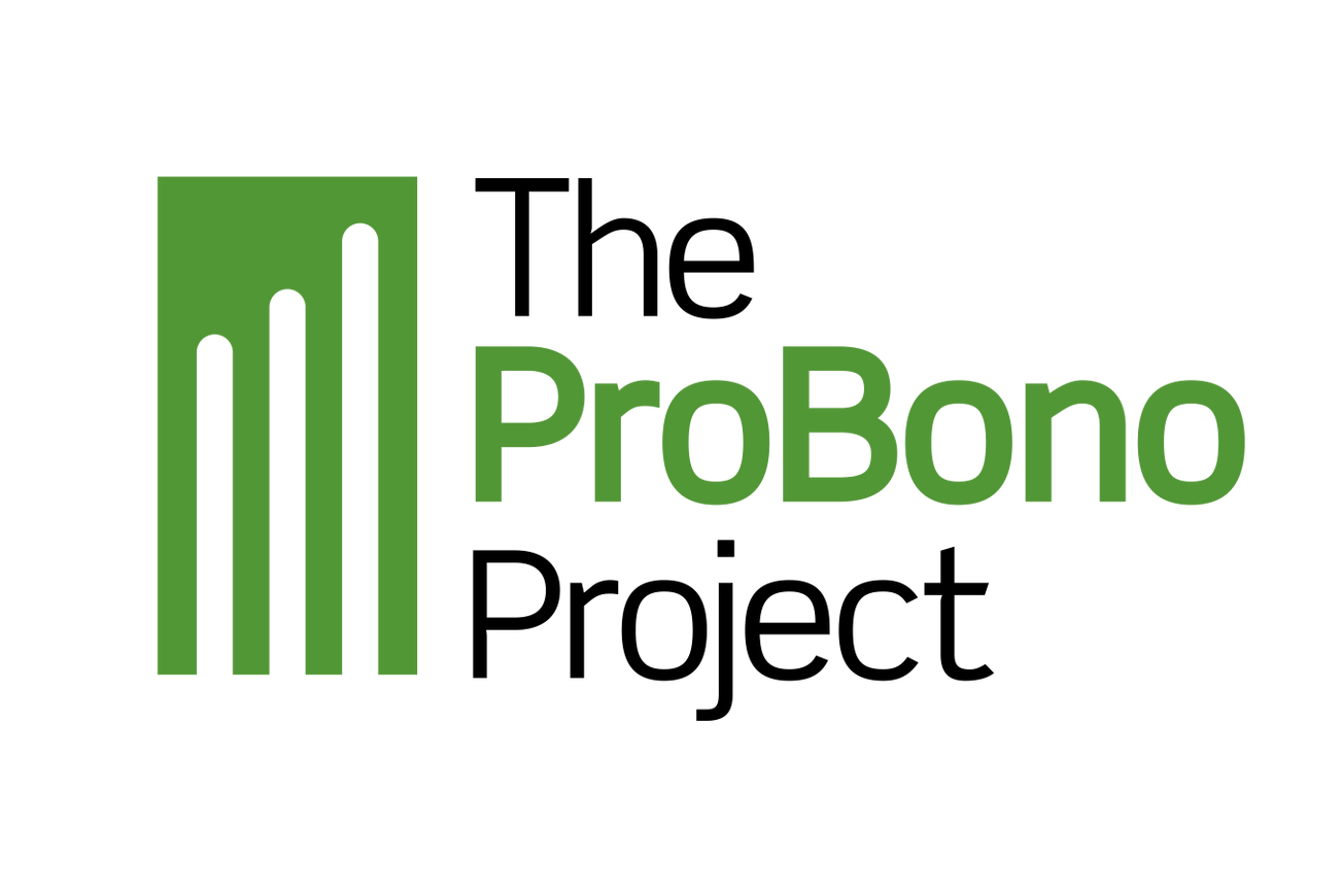 The logo for The ProBono Project features a green icon of three rising bars beside the green and black text.