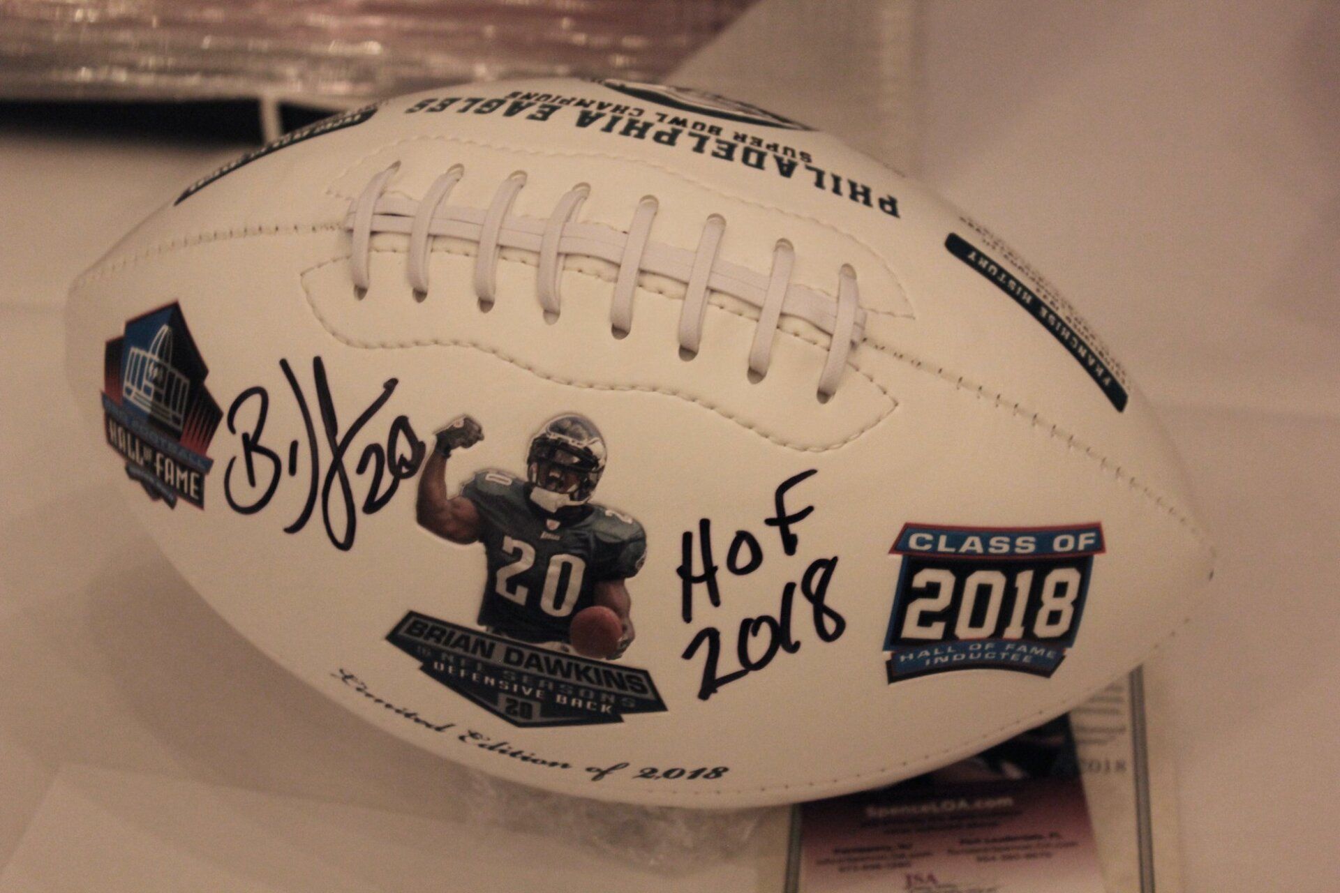 A signed football that says class of 2018 on it