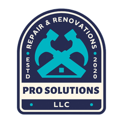 Logo: Blue and white badge with crossed turquoise hammers, a house silhouette, and 