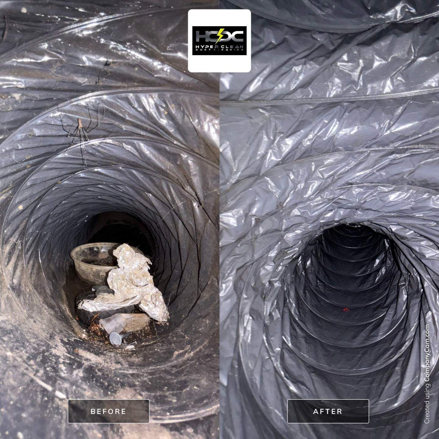 Dirty air ducts before cleaning, highlighting the importance of professional duct cleaning 