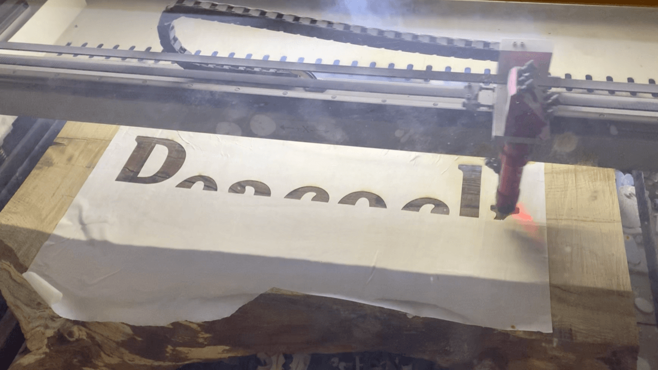 Laser etched wood