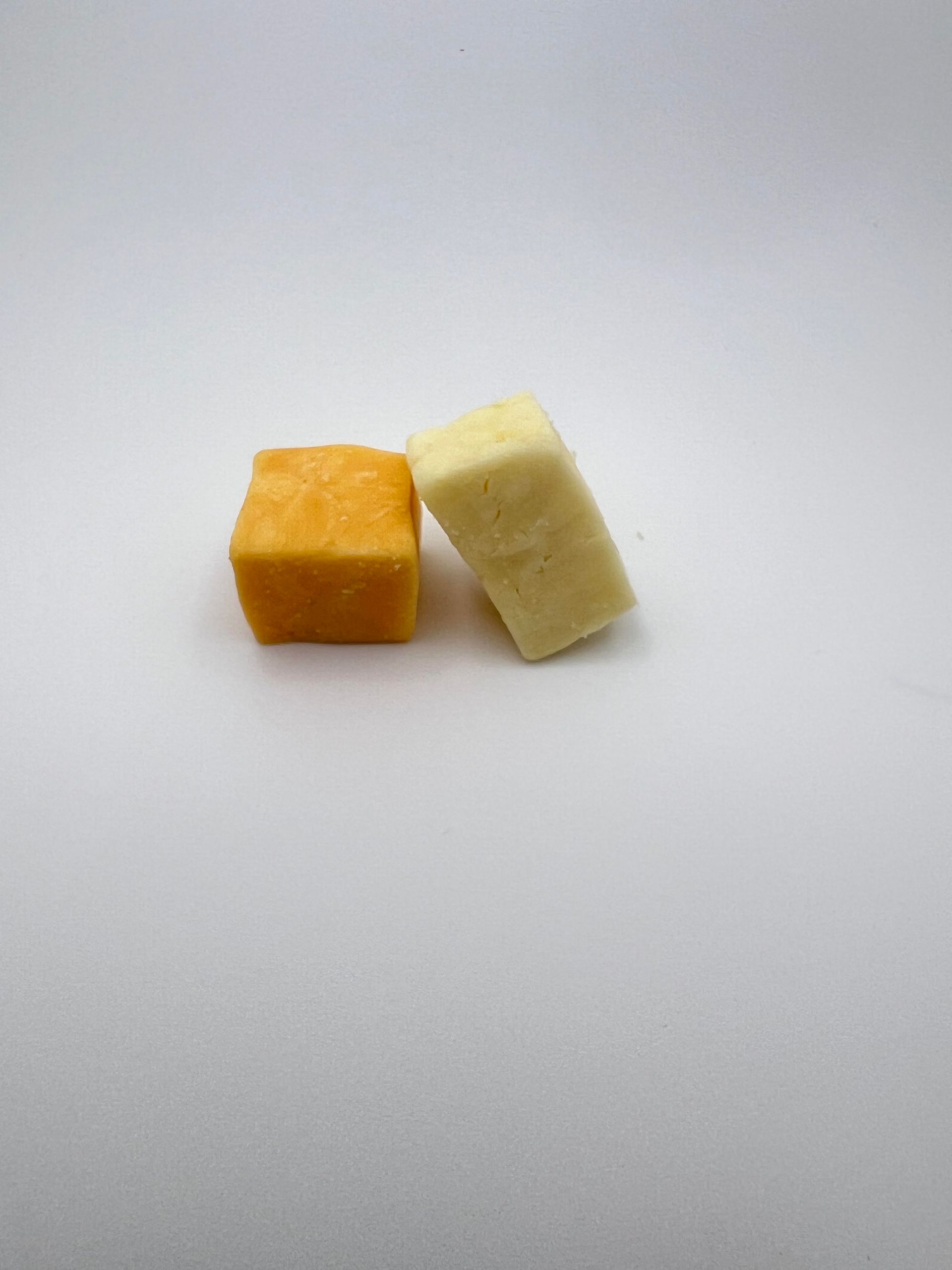 Small arrangement of freeze-dried cheddar cheese treats