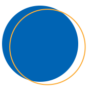 Blue circle with a gold outline.