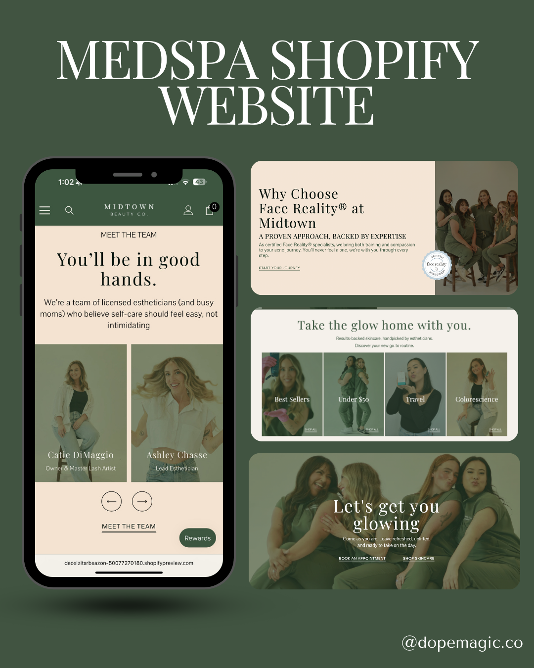 Before and after acne treatment photos, woman explaining process. Text: how it works, what to expect.