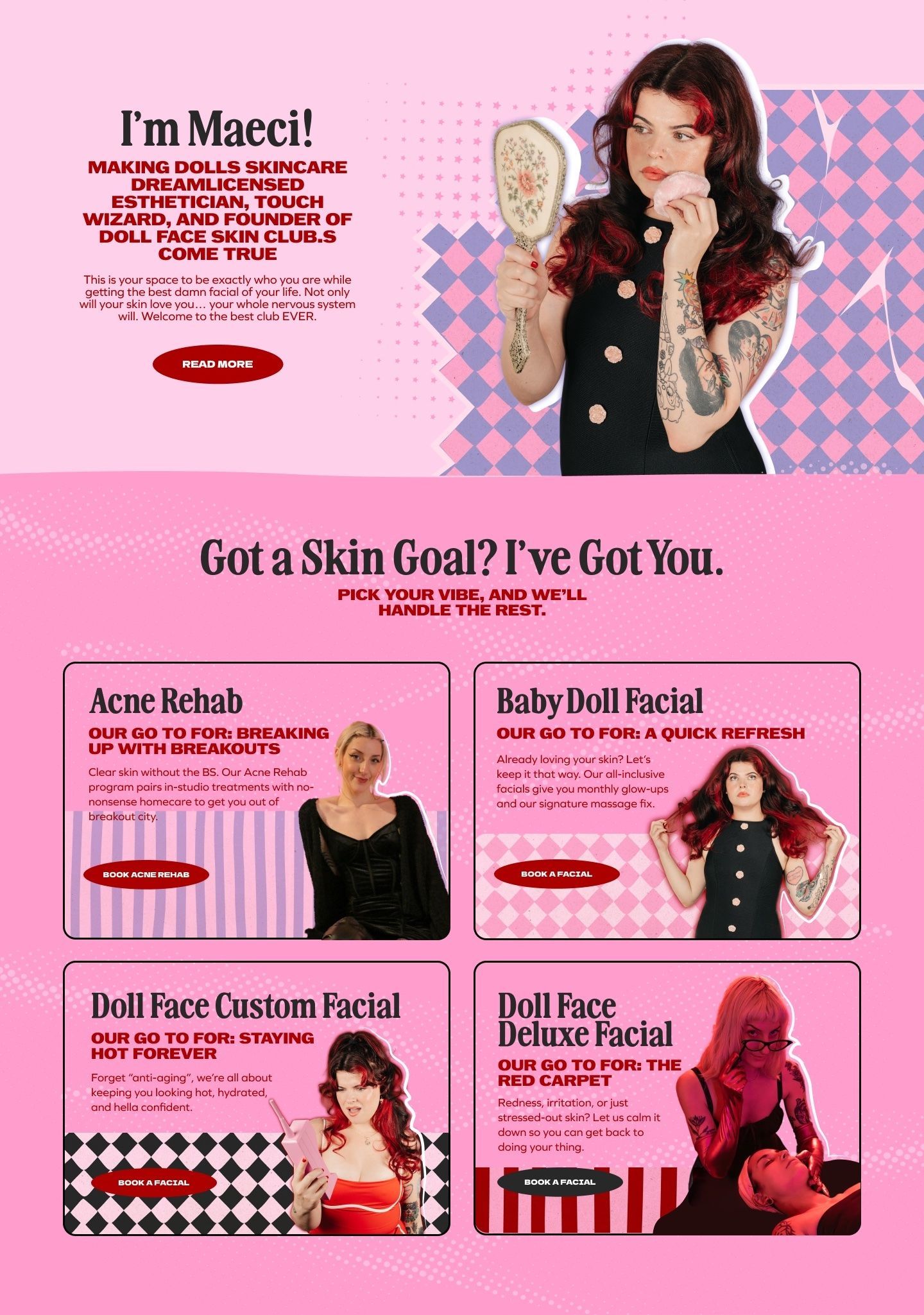 Spa advertisement with four facial service options, each featuring a different woman.