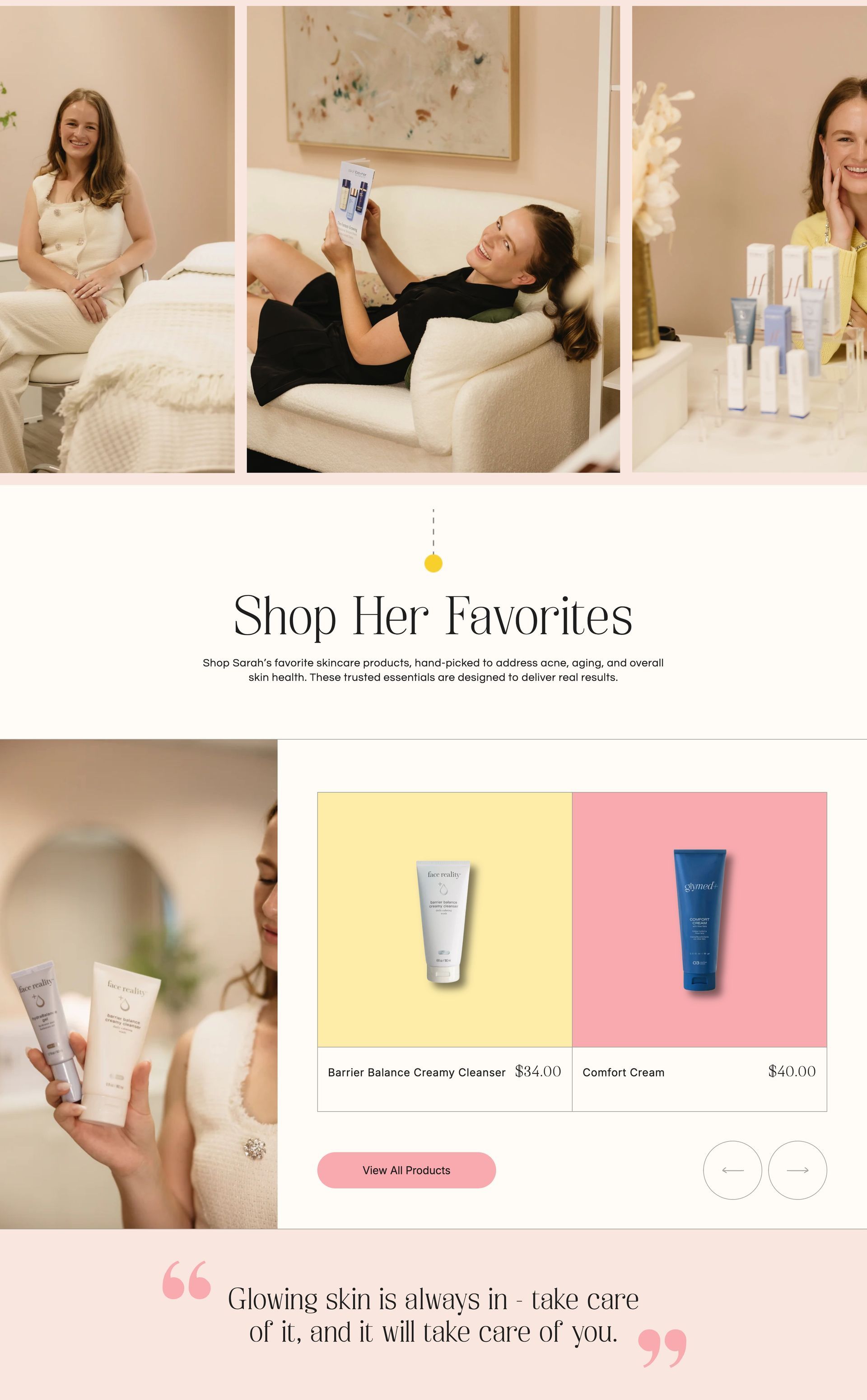 A collage of a person with skincare products, featuring a