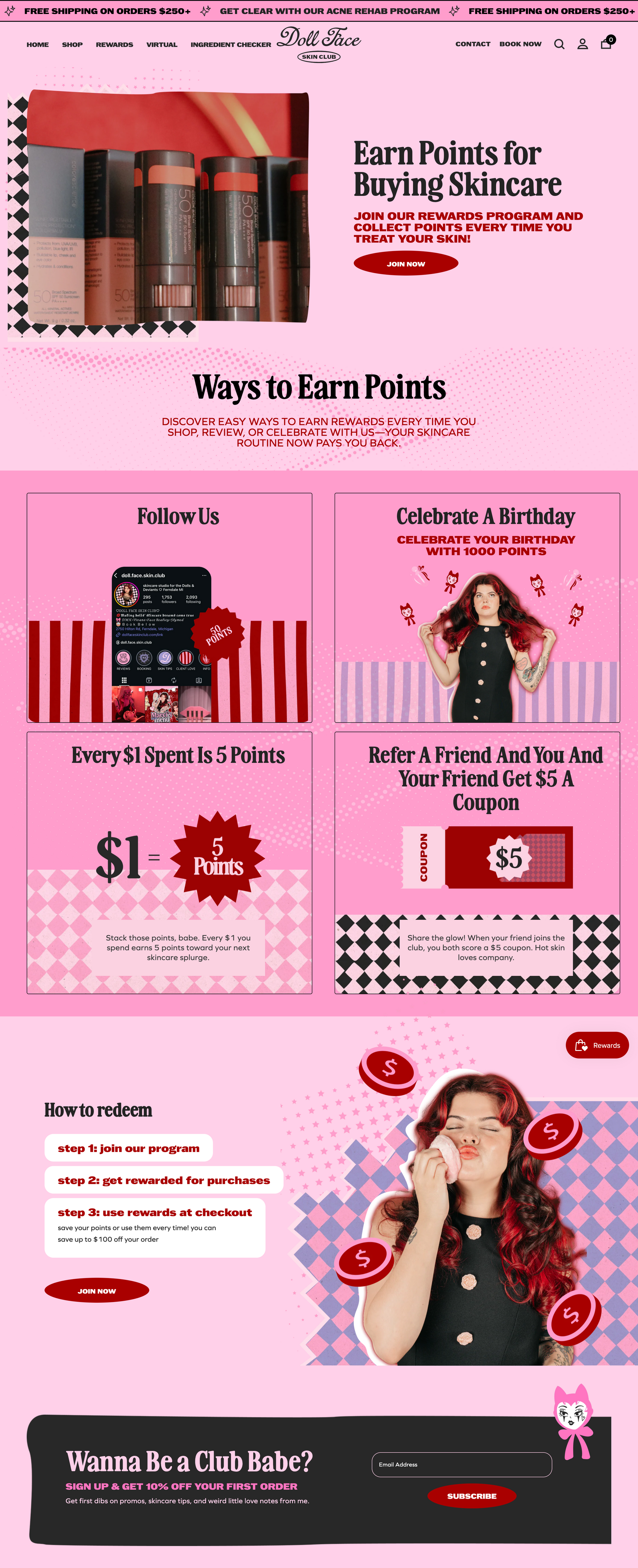 Promotional graphic for makeup products with pink background and smiling woman.