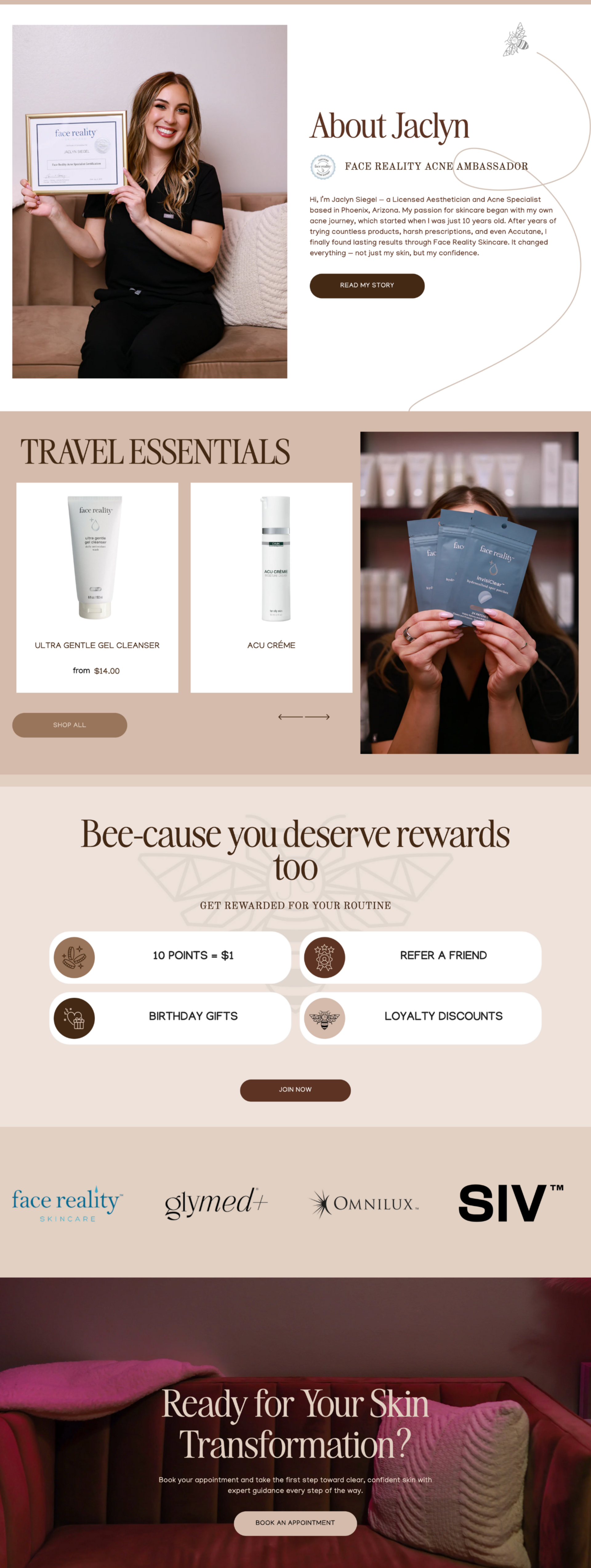 Spa advertisement with four facial service options, each featuring a different woman.