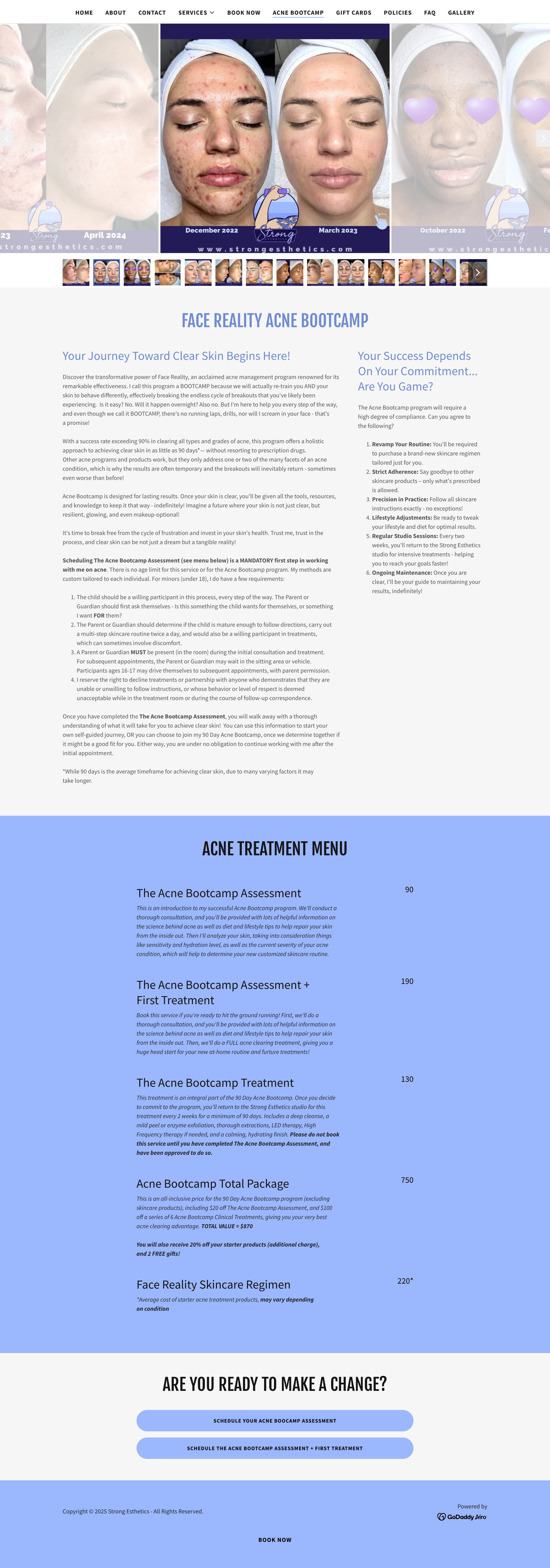 Before and after facial treatment photos and text about the treatment.