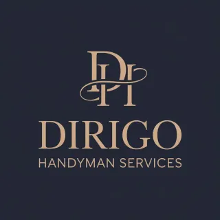 Logo for Dirigo Handyman Services: dark blue background, gold lettering 