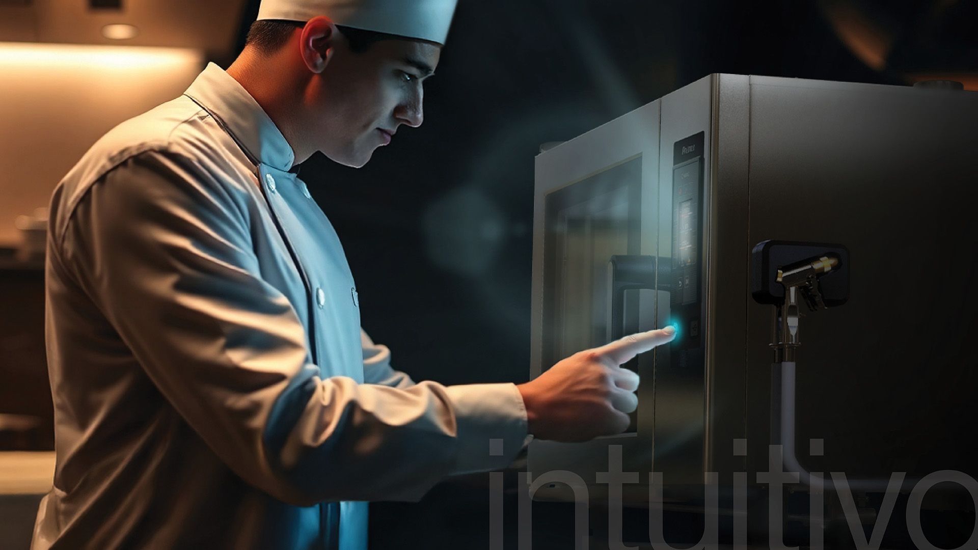 Un chef está presionando un botón en una máquina.