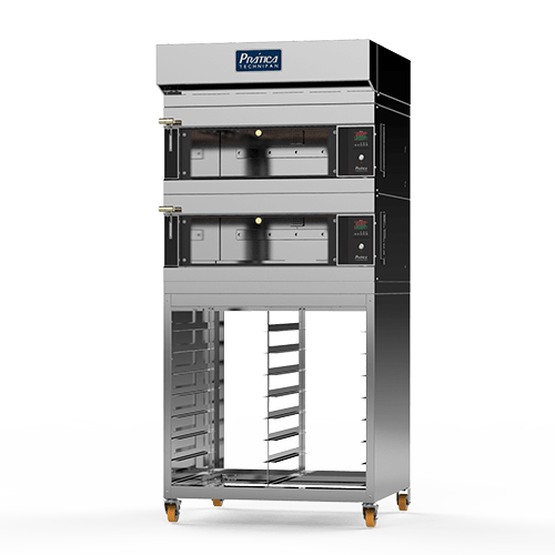 Un modelo 3D de un horno de acero inoxidable sobre un fondo blanco.
