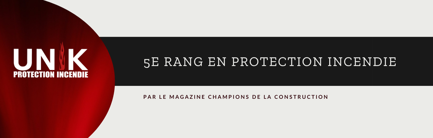 Logo de Protection incendie unik avec une bannière indiquant 5e rang en protection incendie