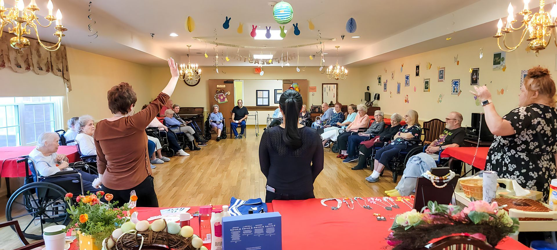 Residents participating in a group activity at Newburgh Health and Rehab