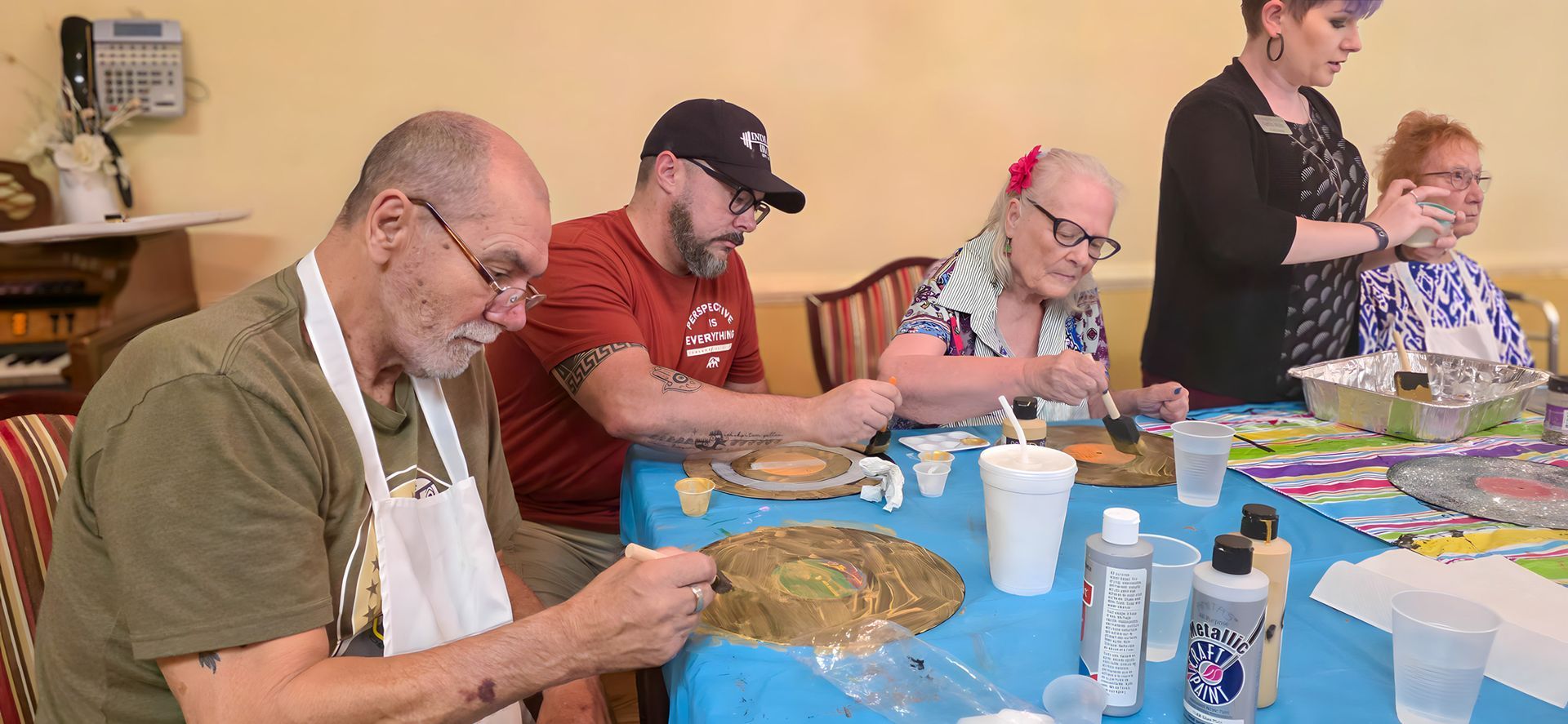 Residents participating in an arts and crafts activity at Newburgh Health and Rehab