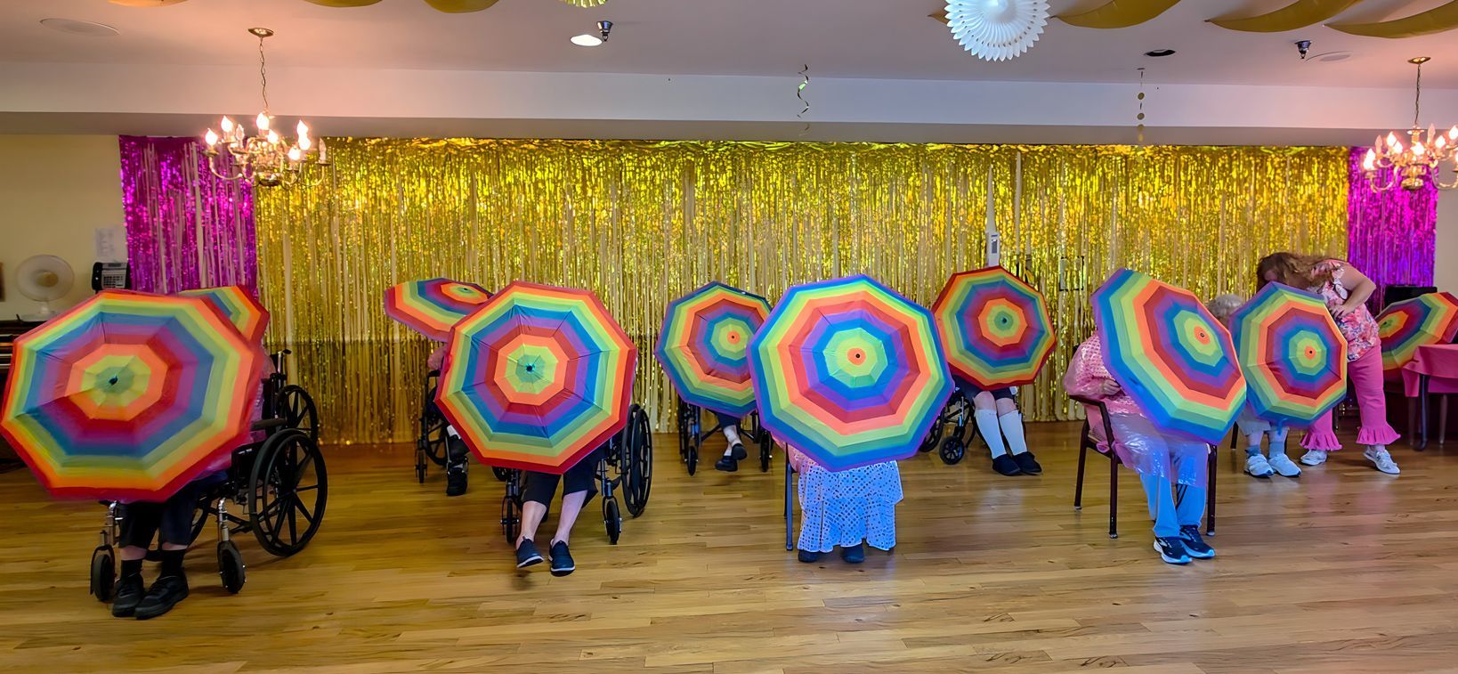 Residents participating in a group dance activity at Newburgh Health and Rehab