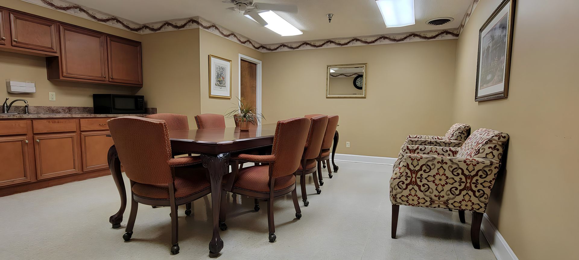 Dining table and seating area at Newburgh Health and Rehab