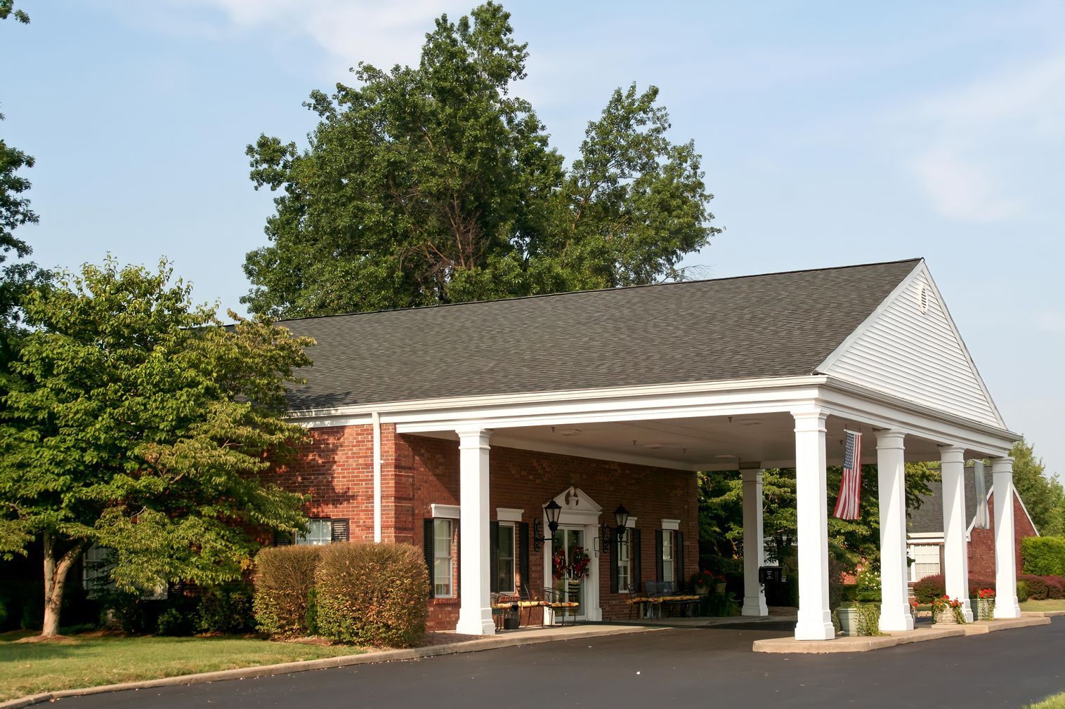 Exterior entrance of Newburgh Health and Rehab in Newburgh, Indiana