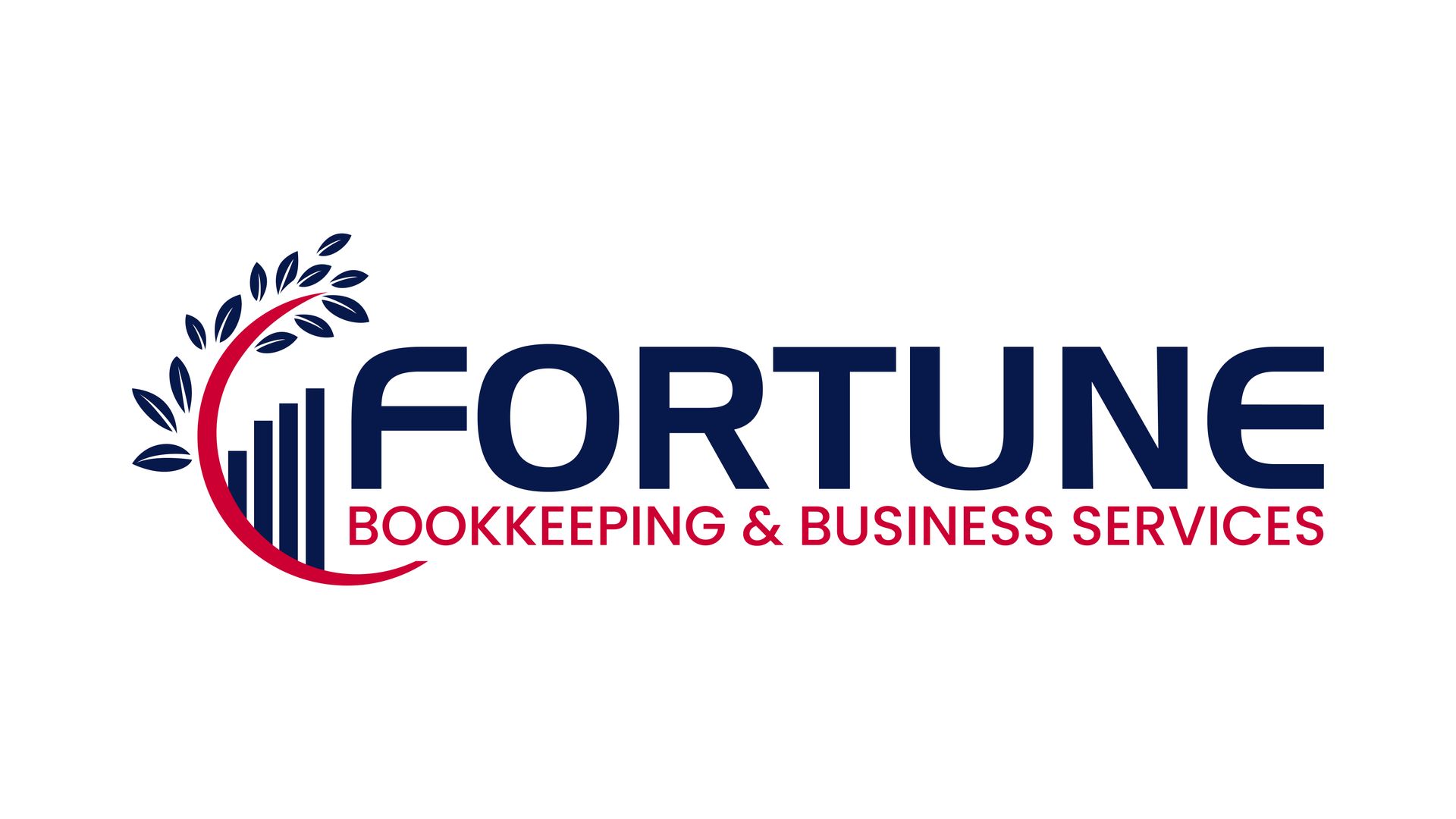 The logo for fortune bookkeeping and business services has a tree branch with leaves on it.
