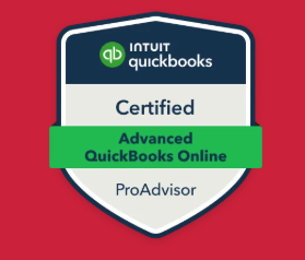 A badge that says ' certified advanced quickbooks online proadvisor ' on it