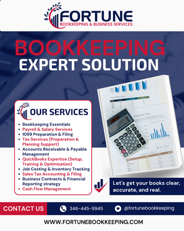 An advertisement for bookkeeper services with a man in a suit and tie