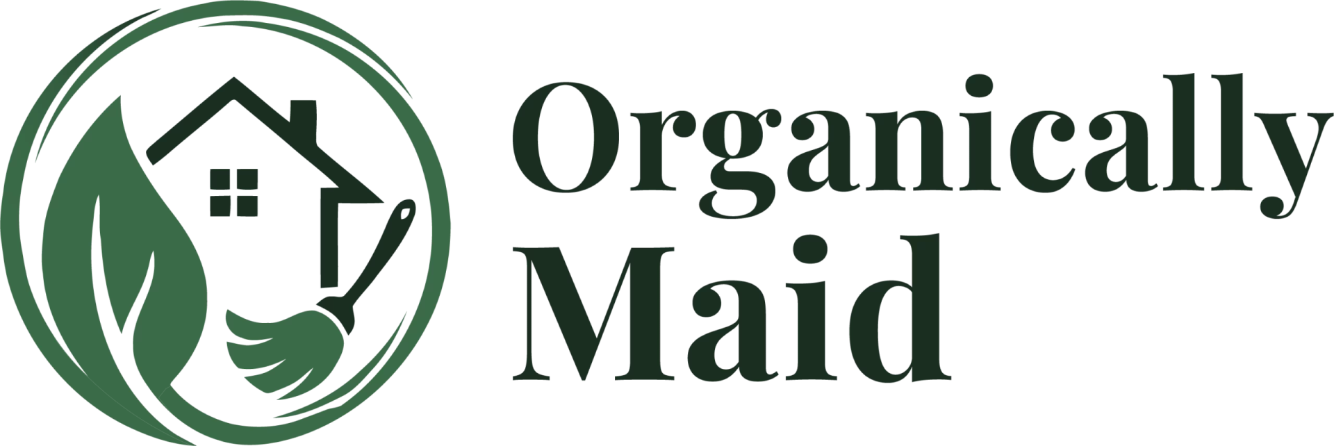 Organically Maid logo with green leaf, yellow drop, and “Essential Oil Home Cleaning” text