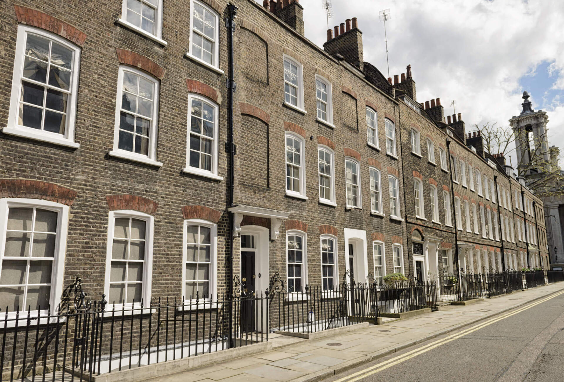 A row of upmarket terraced buildings in central London
