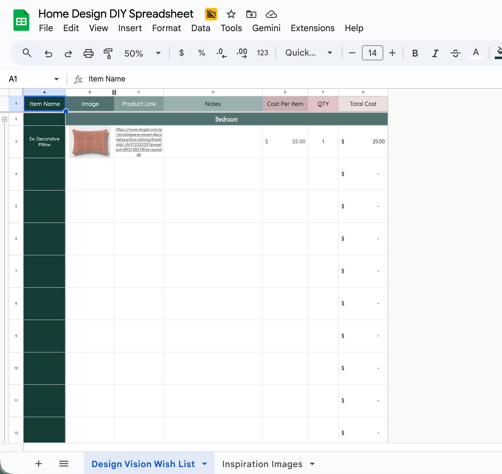 Home Design DIY Spreadsheet